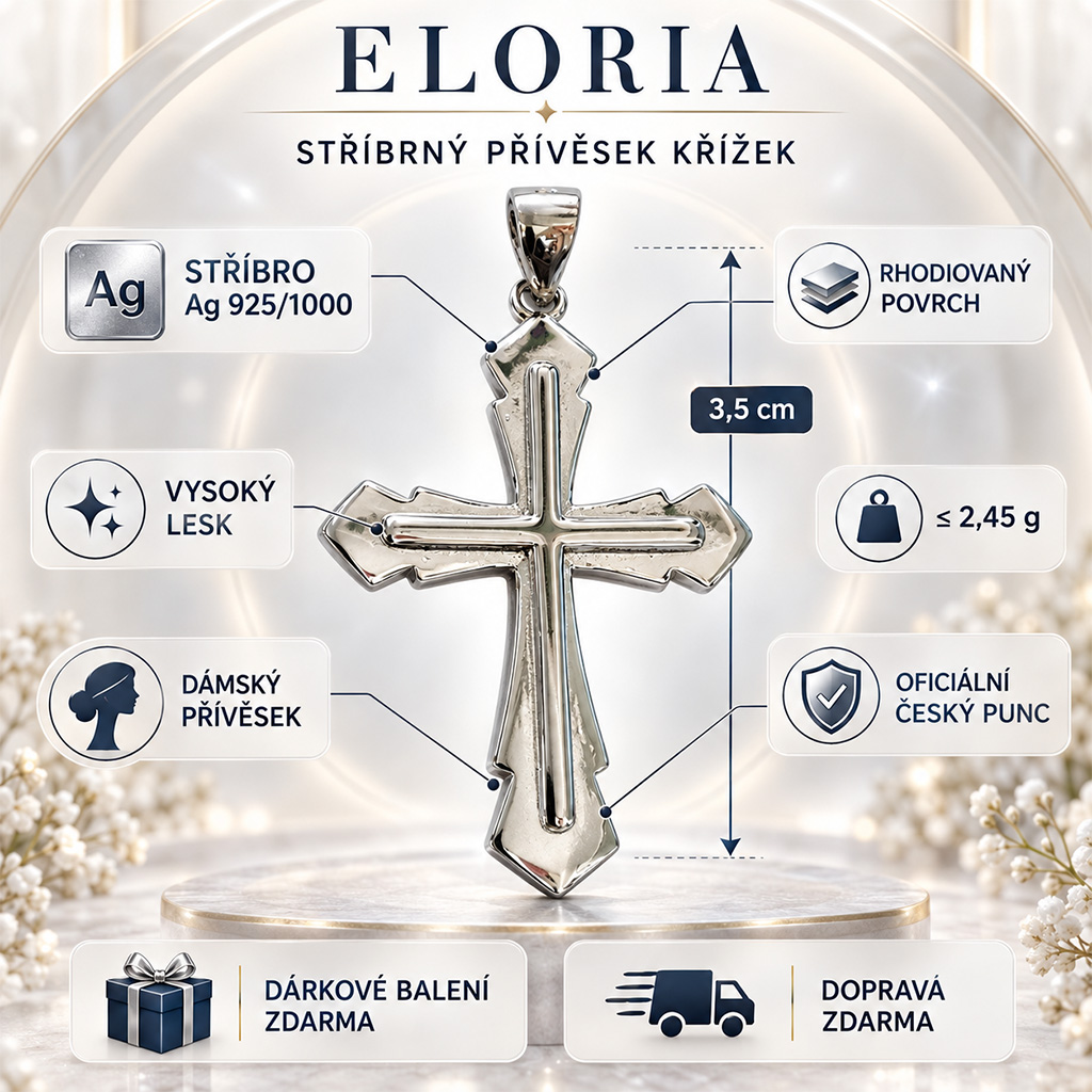 Stříbrný přívěsek křížek Eloria (8)